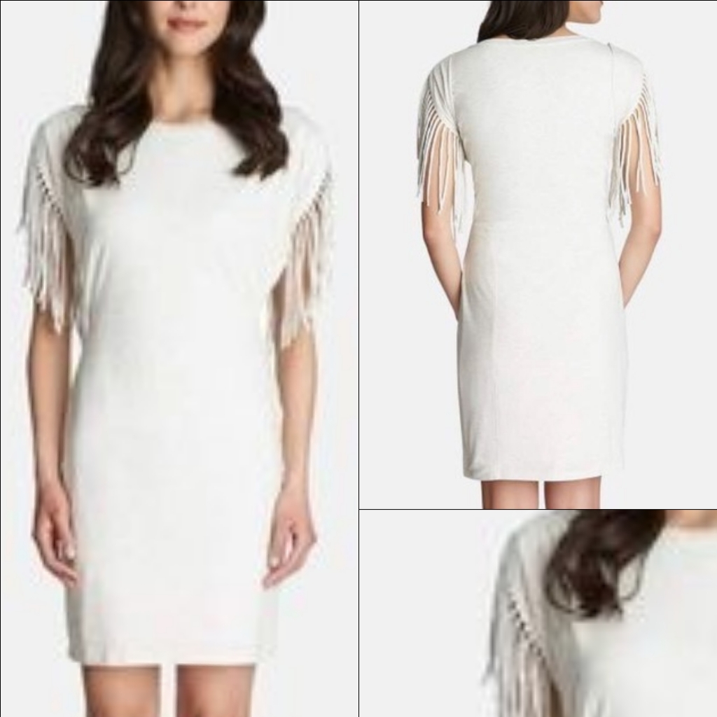 1. State Fringe Sleeve Heather Jersey Knit Casual T-Shirt Dress Size Medium